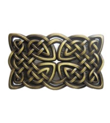 boucle de ceinture dessin celtic restangulaire et croix homme femme doré