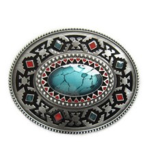 boucle de ceinture celtic dessin maya forme ovale centre bleu mixte