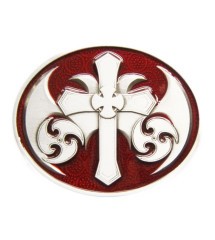 boucle de ceinture ovale celtic et croix fond rouge homme femme