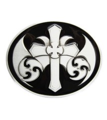 boucle de ceinture ovale celtic et croix fond noir homme femme