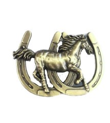 boucle de ceinture cheval et fer à cheval doré fan country cow boy