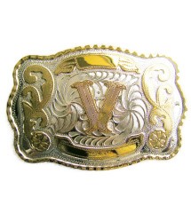 grosse boucle de ceinture initial V doré lettre prénom homme femme