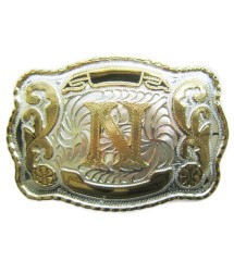 grosse boucle de ceinture initial N doré lettre prénom homme femme