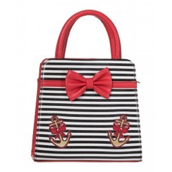 sac a main rayé noir et blanc noeud papillon rouge ancre doré rockabilly pin up rétro femme