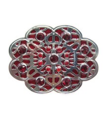 boucle de ceinture fleur chromé et strass rouge brillant femme