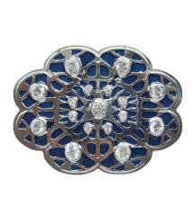 boucle de ceinture logo chromé et strass bleu brillant femme