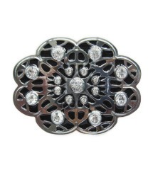 boucle de ceinture logo fleur chrome noir et strass brillant