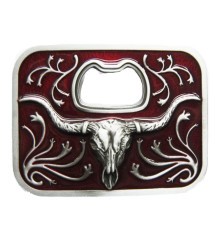 boucle de ceinture tete bison en 3d rouge country ouvre bouteille