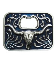 boucle de ceinture ouvre bouteille tete bison 3d bleu country