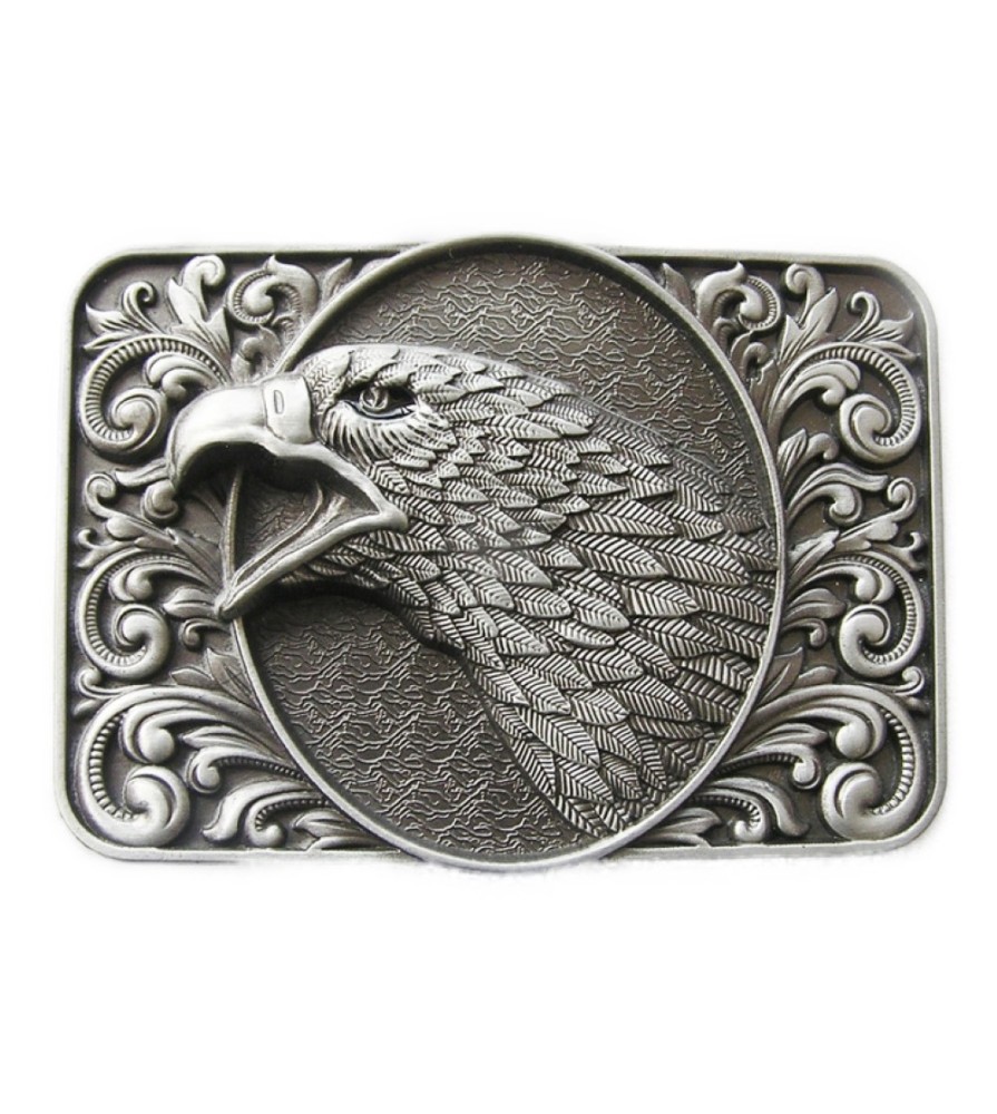 boucle de ceinture tete d'aigle grise alu country homme femme