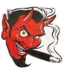 sticker diable rouge qui fume un cigare à droite 12x12 cm autocollant