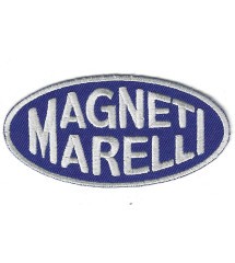 patch magneti marelli oval blanc bleu 9x4.5cm ecusson thermocollant