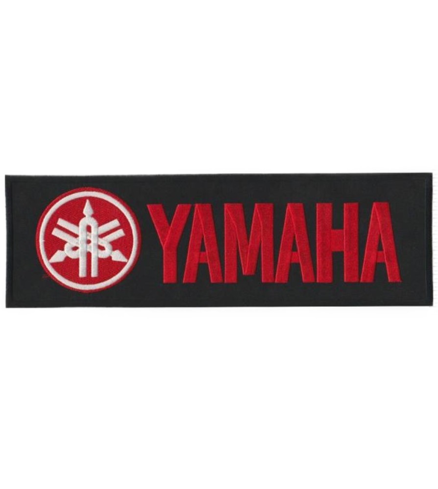 yamaha motorcycle patch rectangular black red white 11.5x4cm iron-on patch