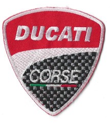 ducati corse logo patch black white and red checkered 8x7.5cm iron-on patch