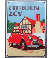 Citroen 2ch enameled plate red 25x18cm enamel sheet France