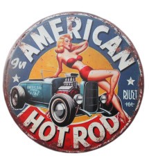 plaque american hot rod avec une pin up blonde 30cm déco americaine usa