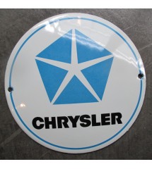 plaque décorative email chrysler blanche et bleu ronde 12cm tole emaillée deco