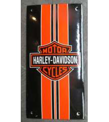 plaque décorative emaillée logo harley davidson bande orange 20x10 cm deco garage