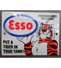 plaque décorative emaillée esso tigre dans le moteur rectangulaire 12x9cm