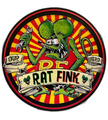 plaque decorative rat fink our hero 30cm tole ronde kustom kulture