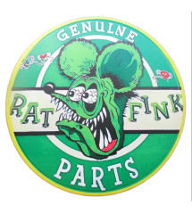 plaque decorative rat fink genuine parts 30cm tole ronde kustom kulture