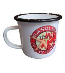 enamel mug texaco filling pin up enameled cup 2 logos aged appearance