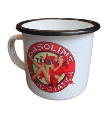 enamel mug texaco filling pin up enameled cup 2 logos aged appearance