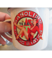 enamel mug texaco filling pin up enameled cup 2 logos aged appearance