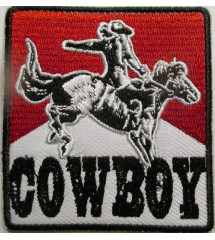 patch cowboy a cheval 7.5x7 cm ecusson thermocollant rouge et blanc