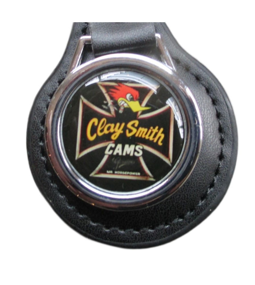 clay smith key ring Maltese cross logo in metal and imitation leather