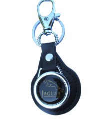 Porte-clés jaguar logo noir et doré en similicuir et métal - Voiture anglaise