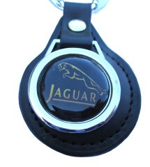 Porte-clés jaguar logo noir et doré en similicuir et métal - Voiture anglaise