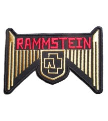 patch rammstein noir et or inscription en rouge 9.5x6.5 cm écusson rock roll thermocollant