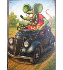 Plaque Rat Fink Hot Rod 30cm - Style Vintage 