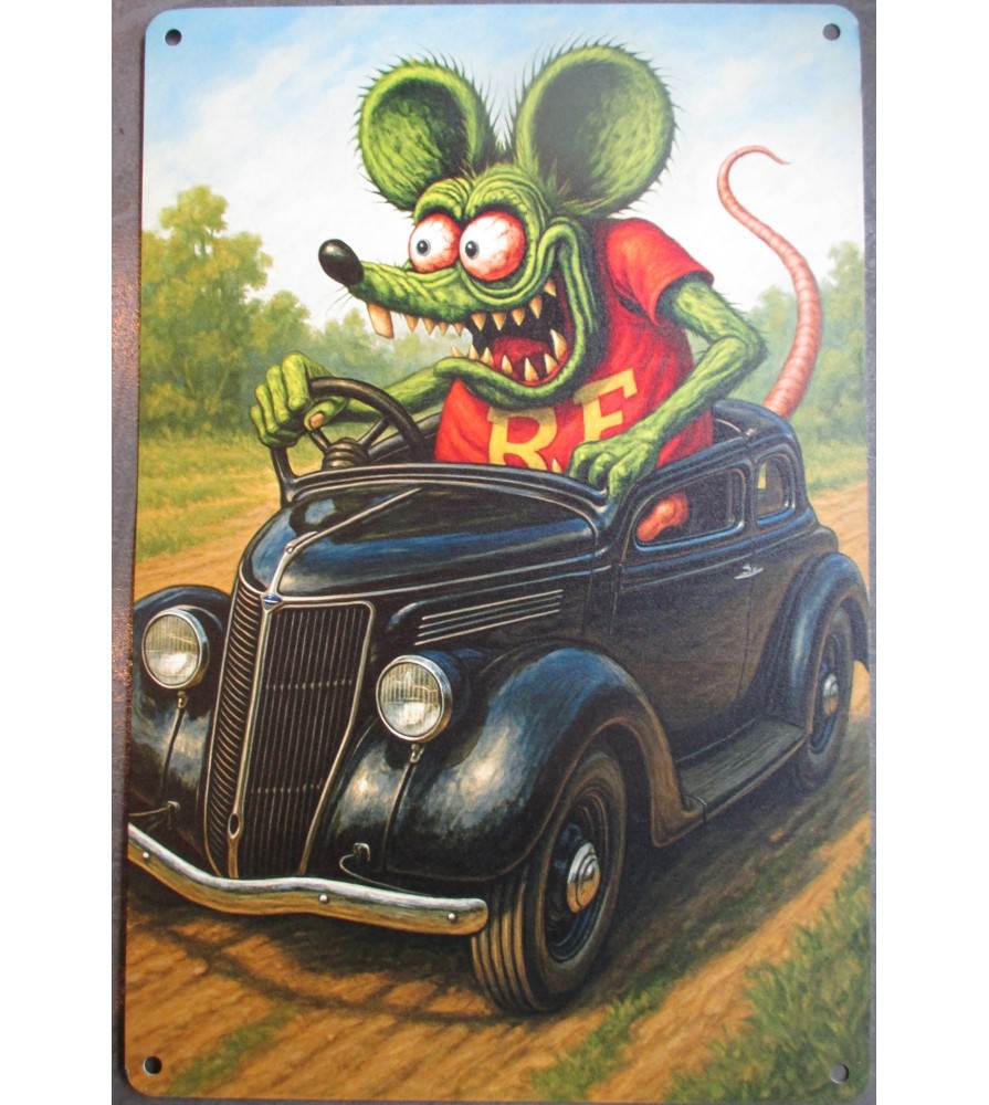 Plaque Rat Fink Hot Rod 30cm - Style Vintage 