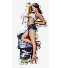 Petite plaque émaillée pin-up et bougie automobile 18x9 cm