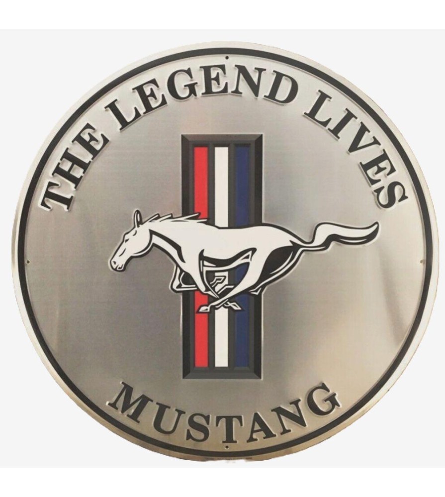 Grey Ford Mustang Plate 60cm Tole Deco Logo Poster USA Grey Ford Mustang Plate 60cm Tole Deco Logo Poster USA