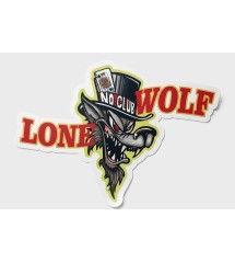 sticker lone wolf a chapeau avec inscription no club loup solitaire 13x9.5 cm autocollant voiture moto