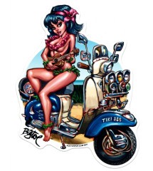 sticker pin up brune hula girl et scooter lambretta autocoll