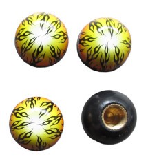 bouchon valve de roue (x4) flammes noir sur fond jaune auto