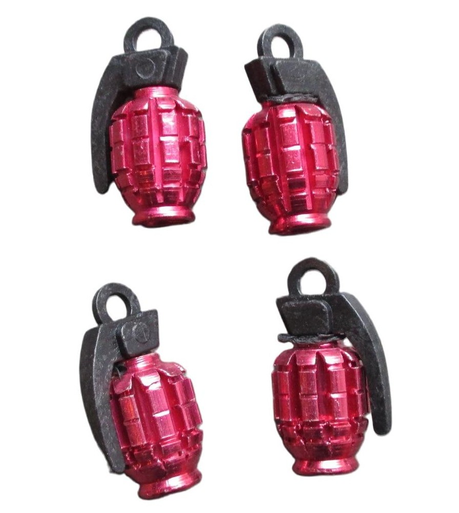 Wheel valve cap (x4) red grenade auto motorcycle bike