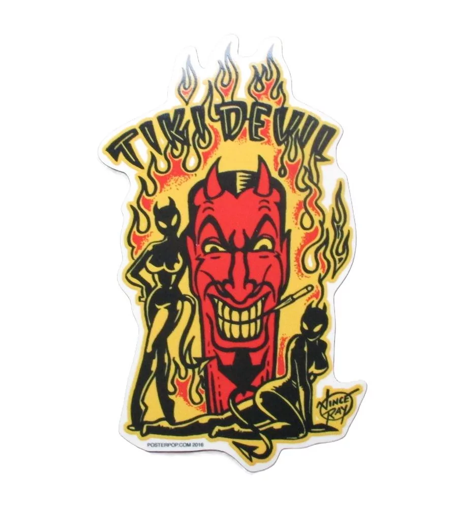 Devil Tiki Red Devil Sticker and Yellow Flames Sticker