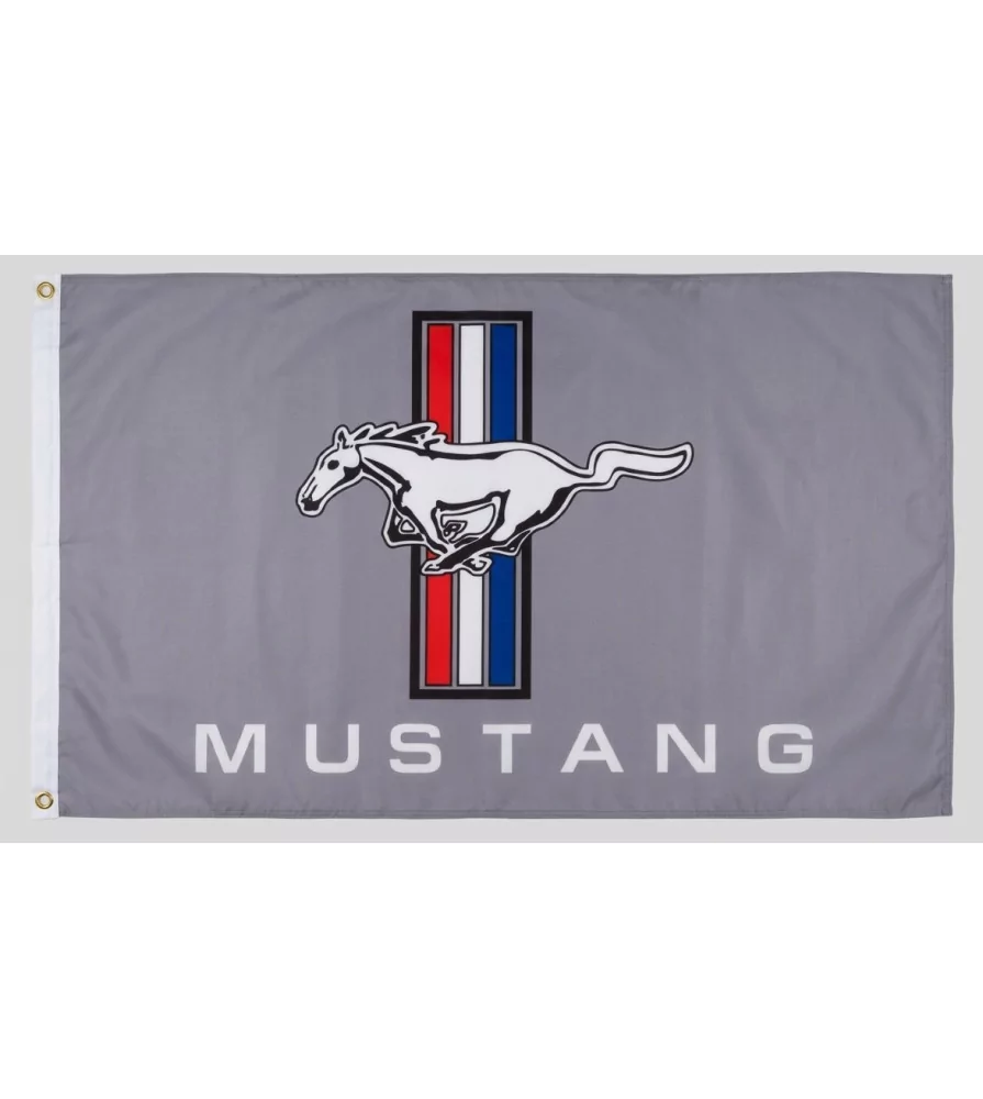 drapeau mustang cheval et logo en nylon gris 150x90 cm flag
