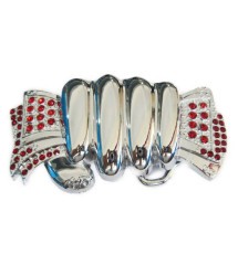 boucle de ceinture main chromé billet strass rouge femme