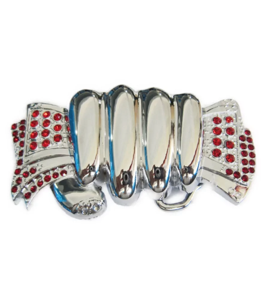 boucle de ceinture main chromé billet strass rouge femme