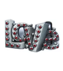 Belt buckle love alu rhinestones red woman pin up sexy