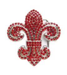 belt buckle fleur de lys rhinestone red woman pin up