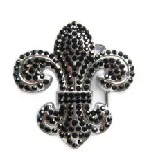 belt buckle fleur de lys rhinestone black woman pin up