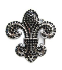 boucle de ceinture fleur de lys strass noir femme pin up