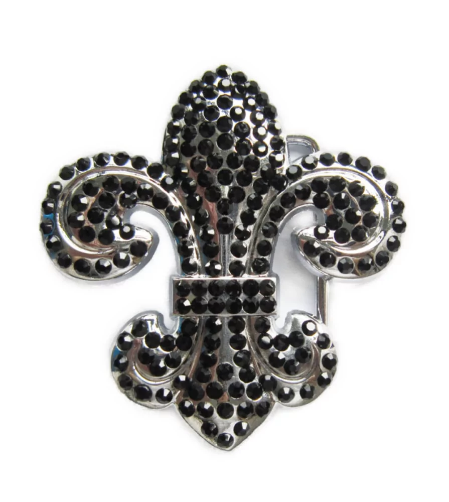 belt buckle fleur de lys rhinestone black woman pin up
